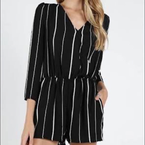 Haute Monde Pants - Black and White Striped Romper